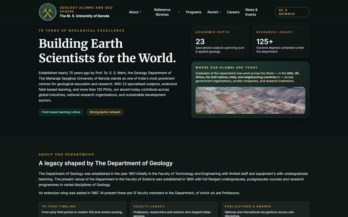 Screenshot of the MSU Geology Dept. website