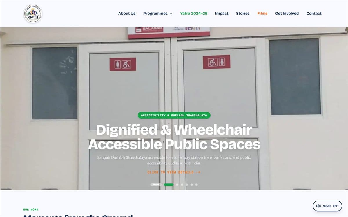 Screenshot of the Sangati Foundation website