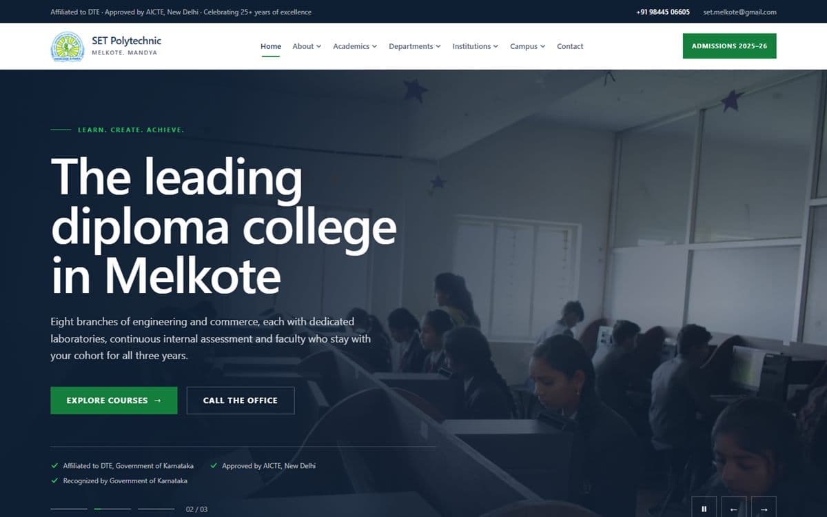 Screenshot of the SET Polytechnic website