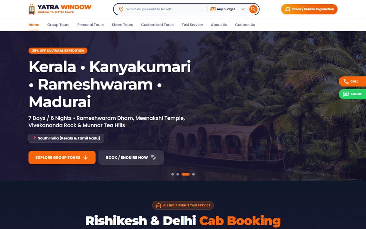 Screenshot of the Yatra Window website